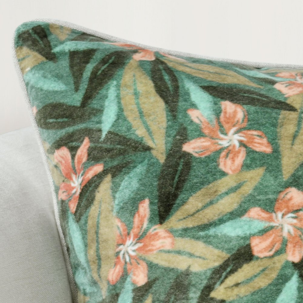 Lamia 22" Cotton Velvet Fabric Botanical Green Throw Pillow