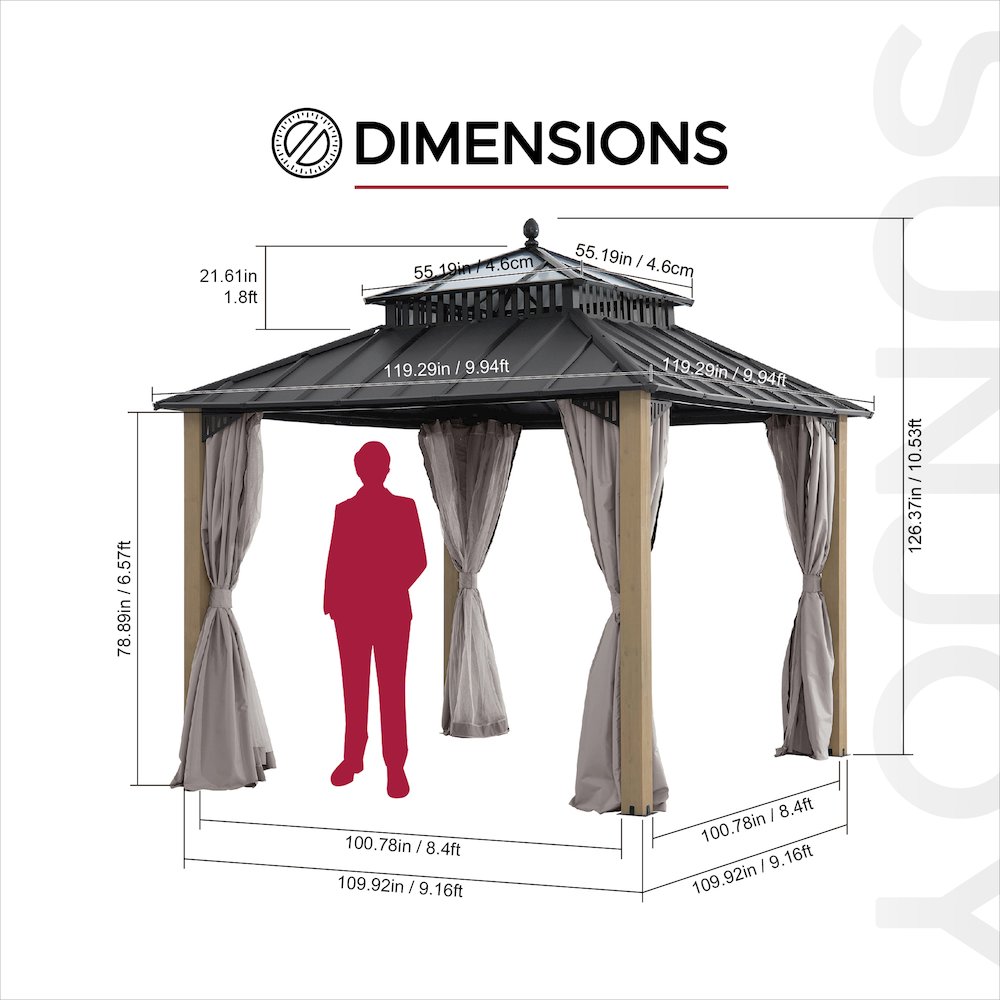 10 ft. x 10 ft. Kingston Extra-Tall, Wide Hardtop Wood Gazebo