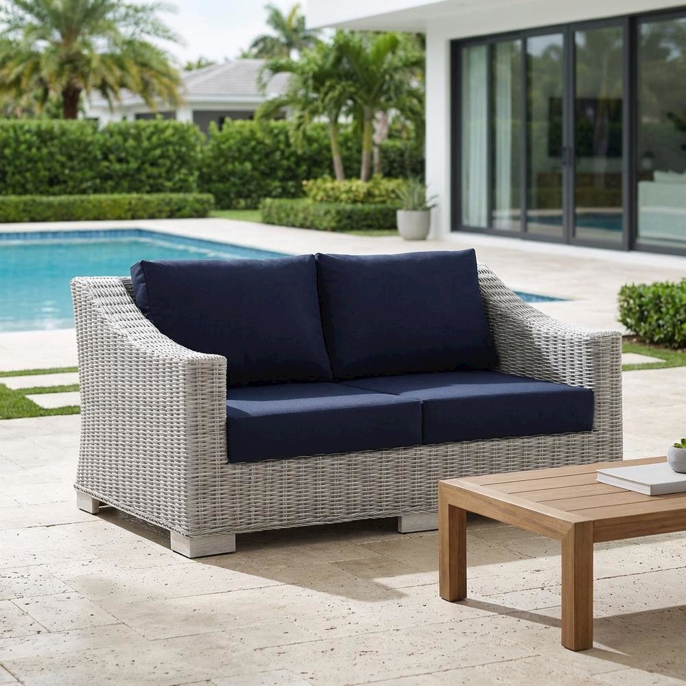 Outdoor Wicker Rattan Loveseat With Armrests And Comfortable Cushions