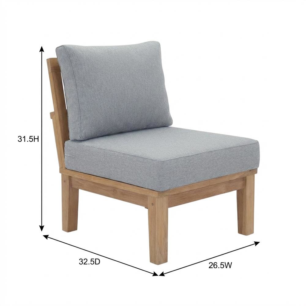 Outdoor Patio Teak Armless Sofa With Cushioned Seat And Back