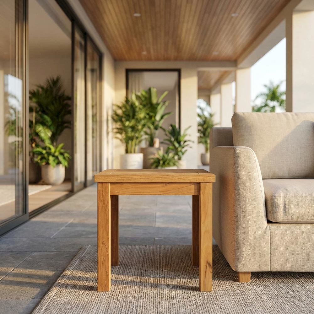 Teak Outdoor Patio Side Table With Elegant Finish And Sturdy Design