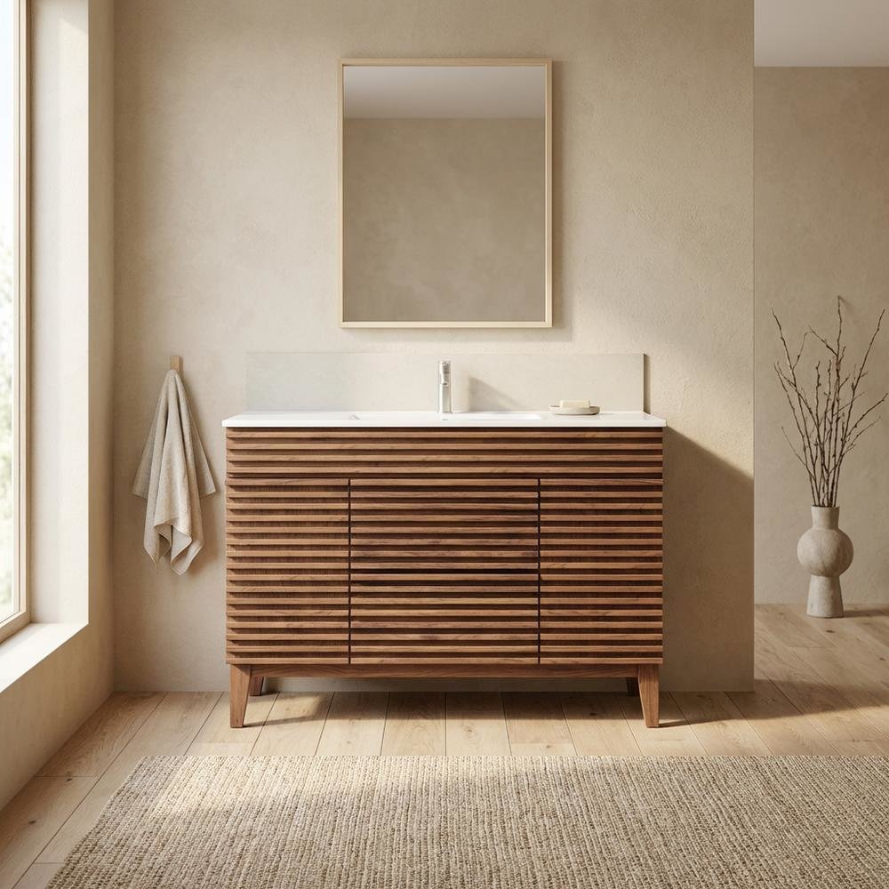 Walnut White 48-Inch Floor-Mount Single Sink Bathroom Vanity