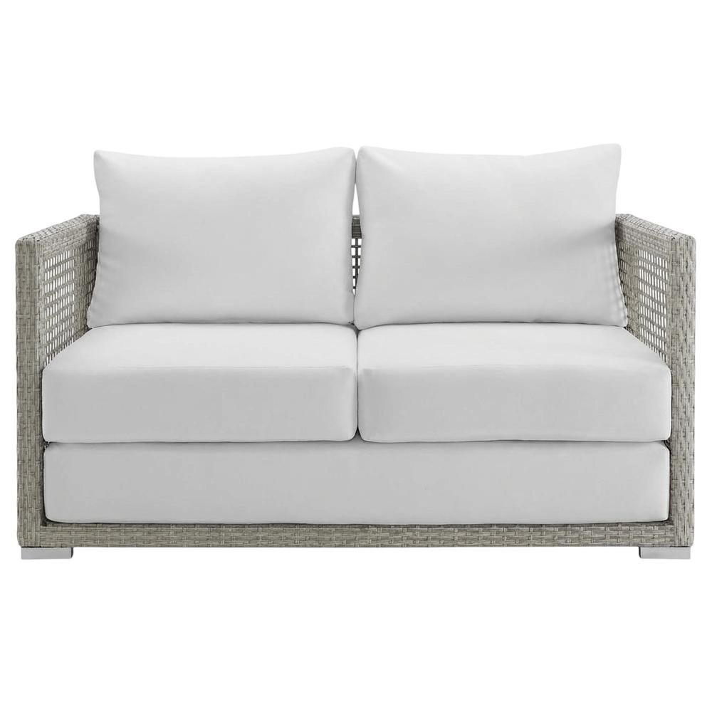 Outdoor Wicker Rattan Loveseat With Cushions And Armrests