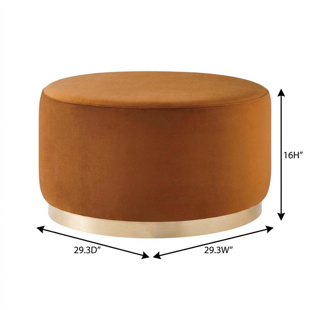 Performance velvet outdoor ottoman with round design and cushioned top