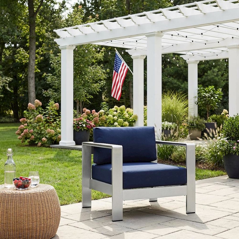 Outdoor Aluminum Armchair For Patio Lounge With Cushioned Seat