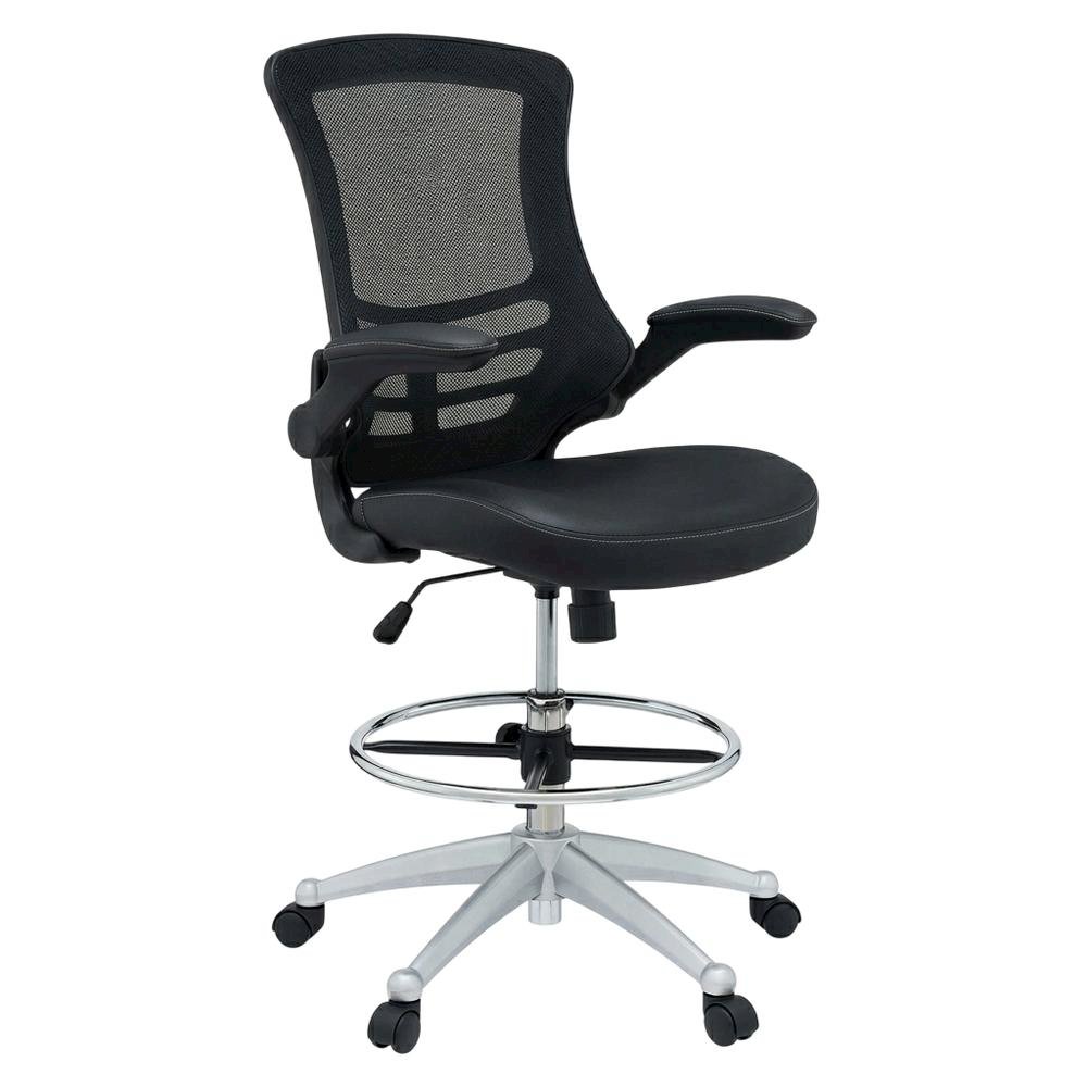 Vinyl Drafting Chair with Armrests and Adjustable Height for Office Use