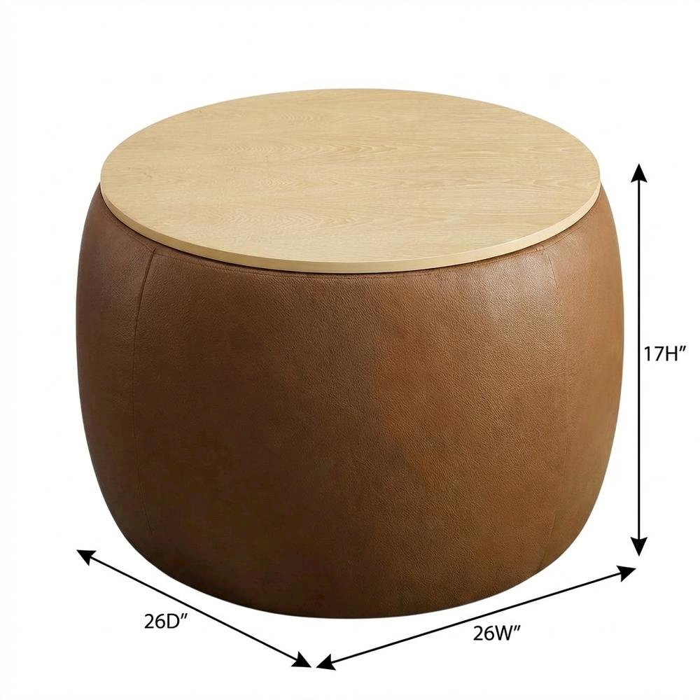 Vegan Leather Storage Ottoman, Neutral Color with Spacious Seat, Durable