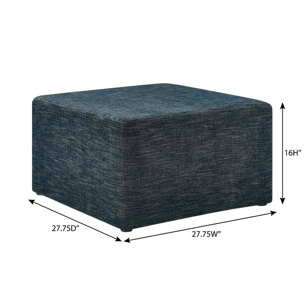 Square Woven Heathered Fabric Ottoman with Cushioned Top for Outdoor Lounge