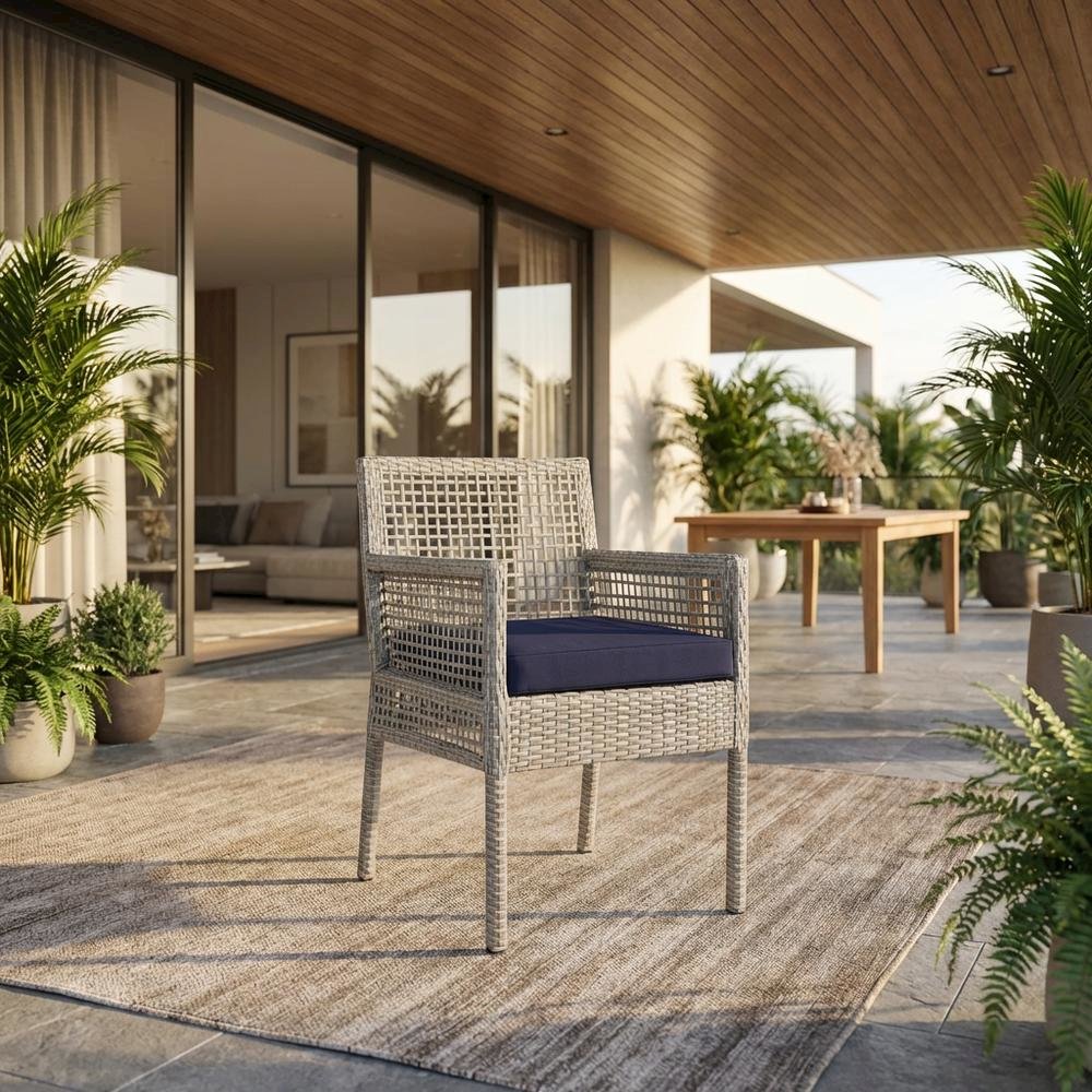 Outdoor Patio Wicker Rattan Armchair for Dining, Cushioned, Lounge Style