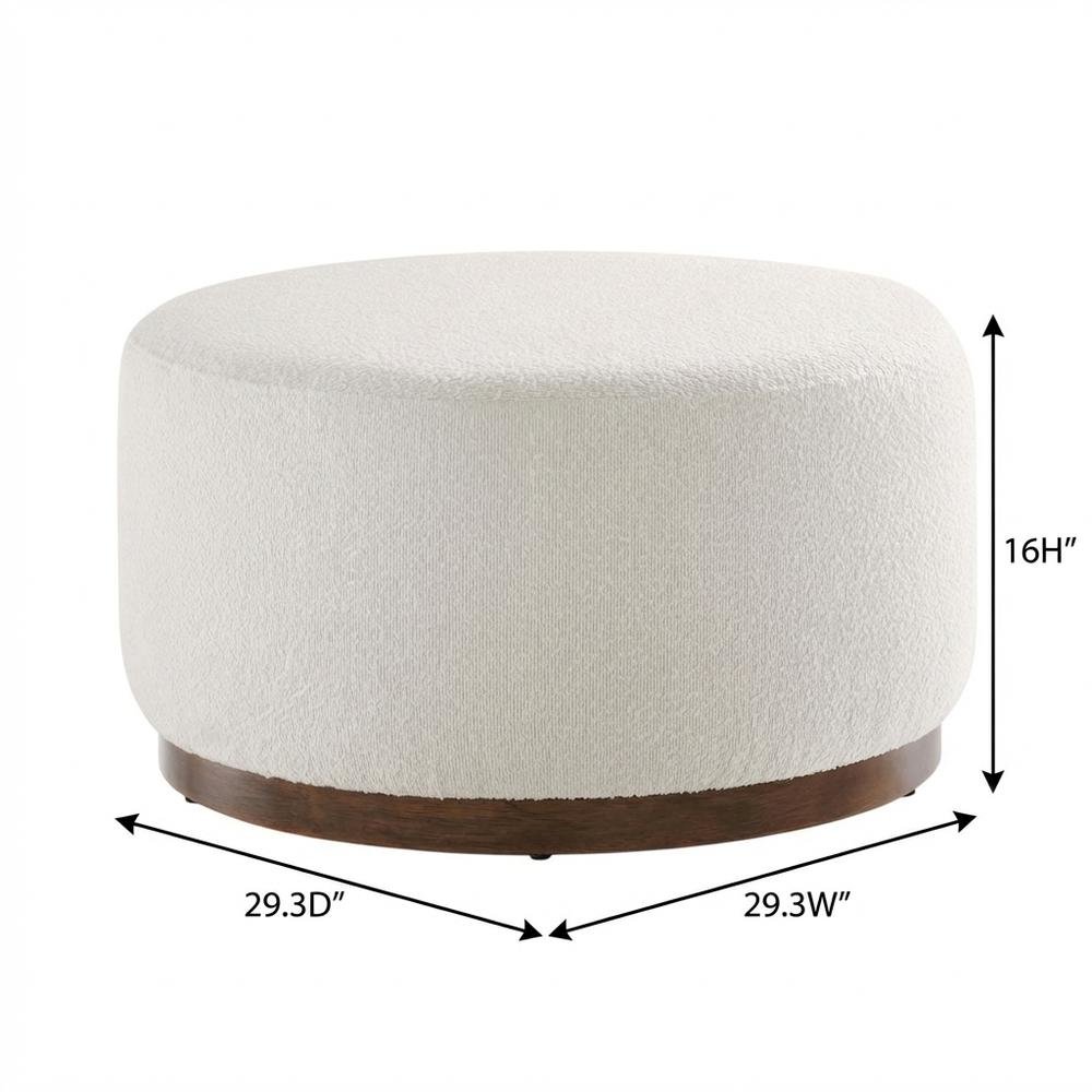 Dark beige boucle upholstered outdoor ottoman, versatile design, compact size