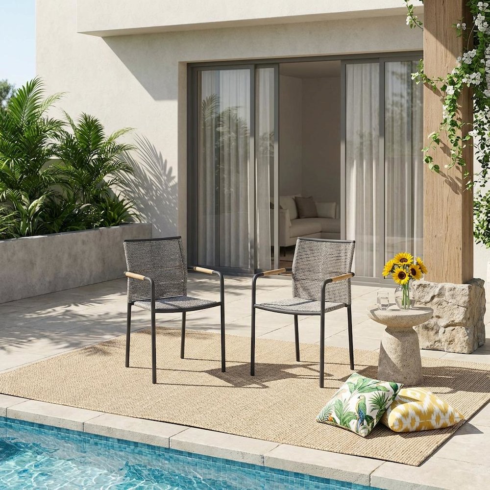 Outdoor Patio Lounge Chairs Set Of 2 With Armrests And Supportive Backrests