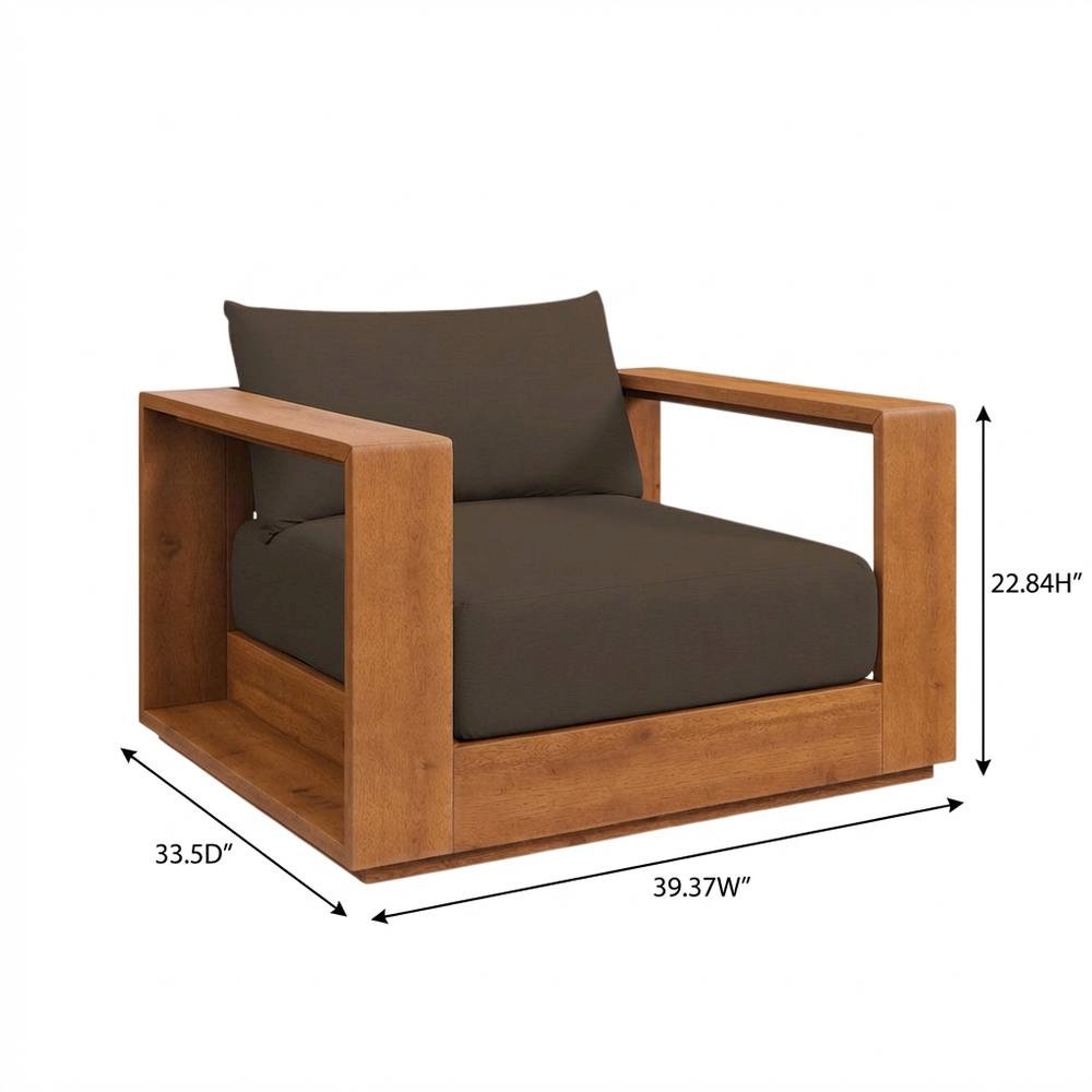 Outdoor Patio Acacia Wood Lounge Chair with Armrests and Comfort Seat