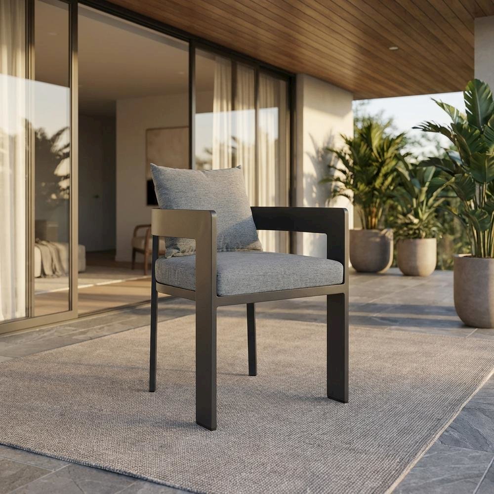 Aluminum Outdoor Dining Chair With Cushioned Seat And Elegant Design