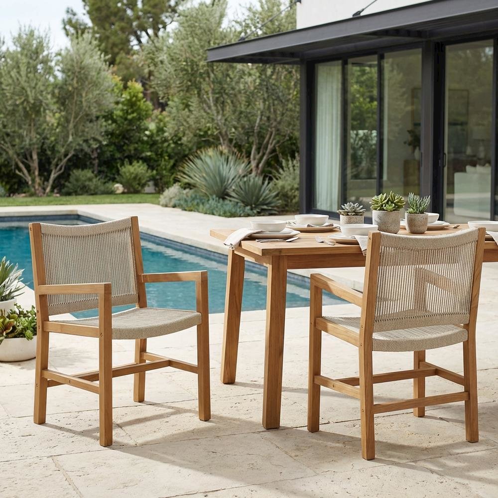 Outdoor Dining Armchairs Set Of 2 With Teak And Rope Detailing
