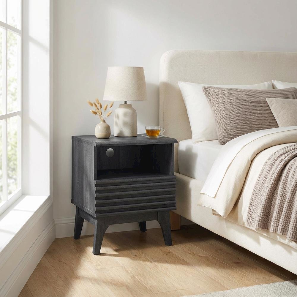 Nightstand in Gray Tone with Contemporary Design, Sturdy Base, Sleek Finish