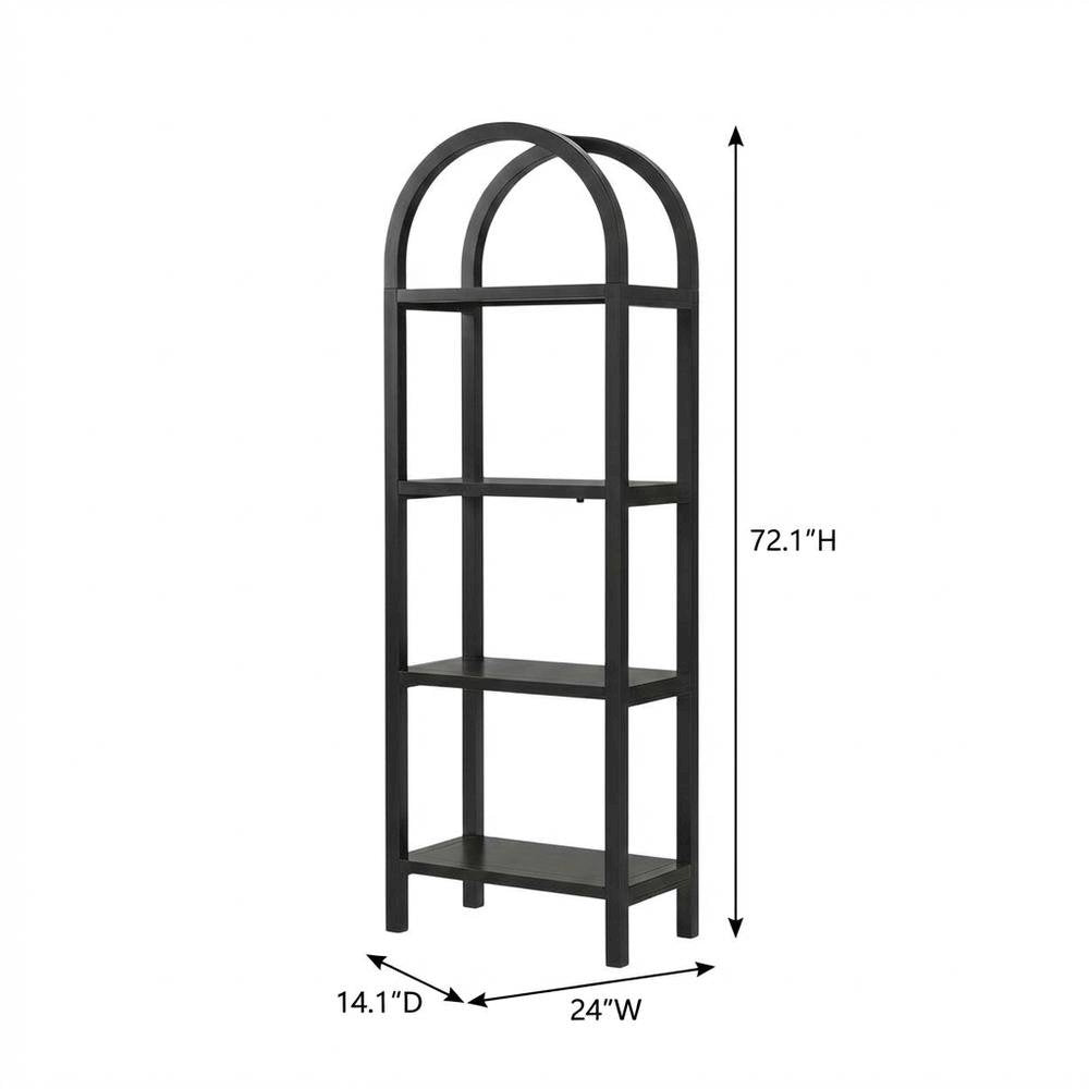 Black Narrow Arched Bookshelf, Elevated Shelves, Engineered Wood Construction