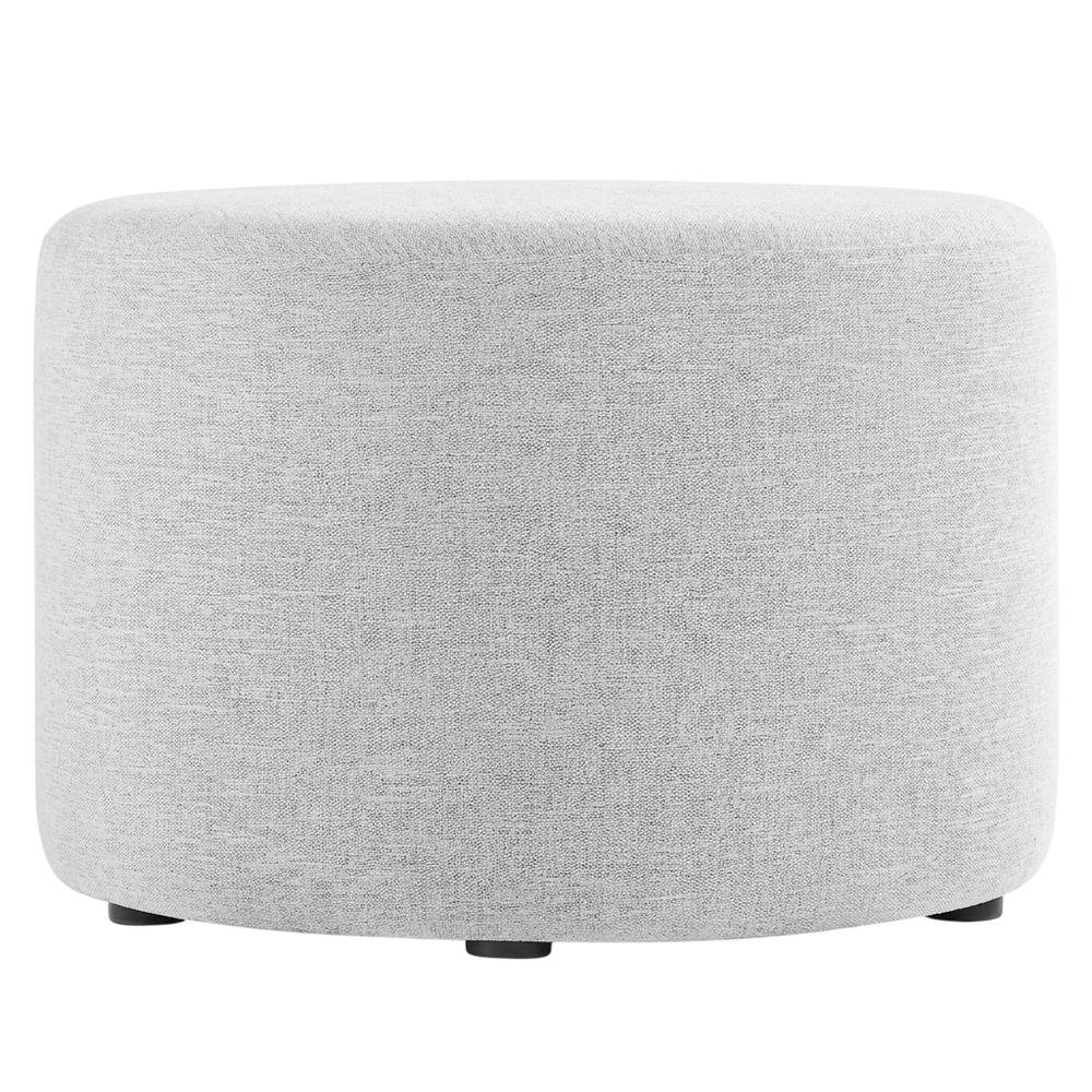 Round Heathered Fabric Upholstered Ottoman, neutral tones, comfortable seating