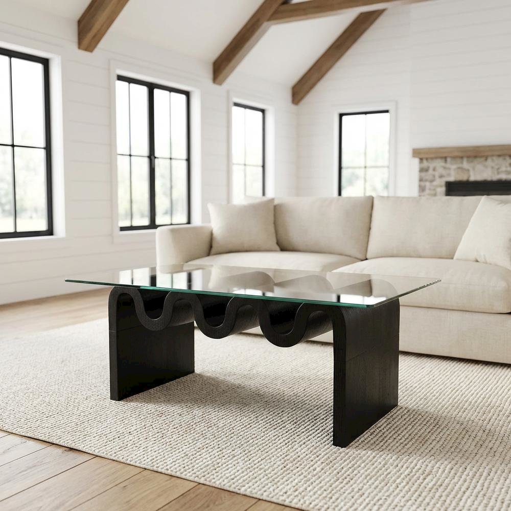 Rectangular Glass Top Coffee Table with Modern Design for Living Room