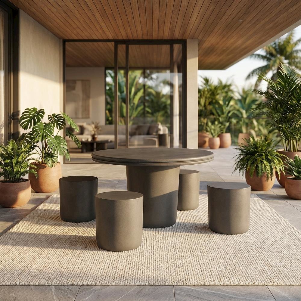Outdoor patio dining set with concrete table, 5-piece collection for outdoor use