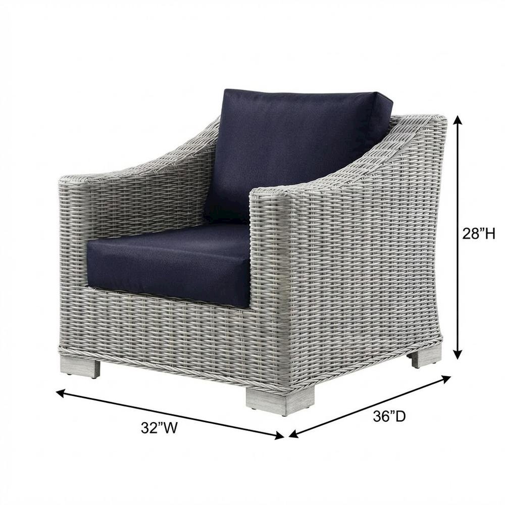 Outdoor Patio Wicker Rattan Armchair With Cushioned Seat And Armrests