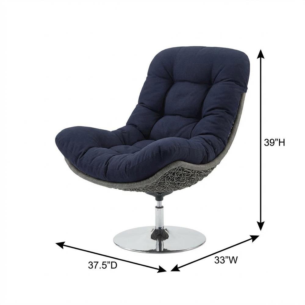Wicker Rattan Outdoor Swivel Lounge Chair With Cushioned Seat