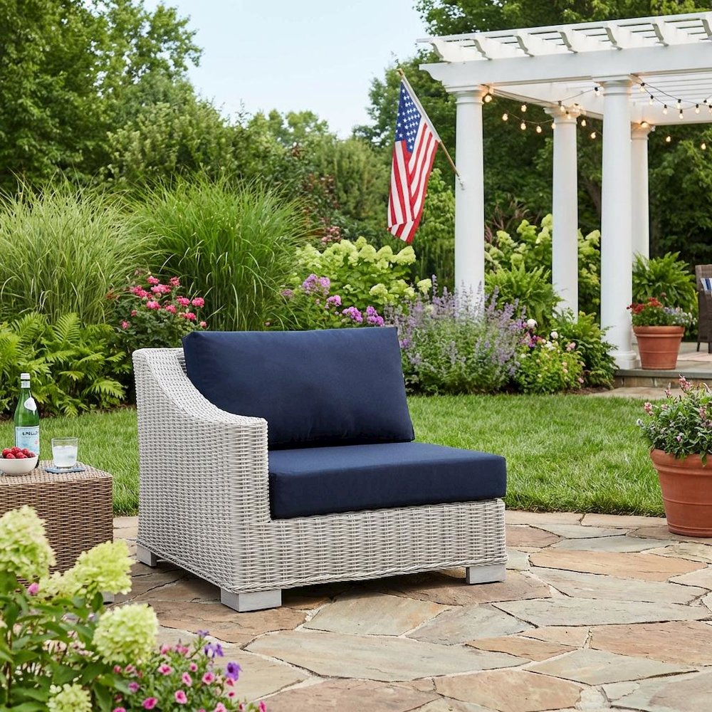 Outdoor Lounge Chair With Wicker Rattan Armrest For Patio Comfort