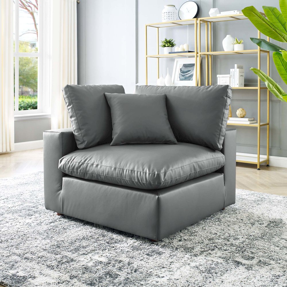 Commix Down Filled Overstuffed Vegan Leather Corner Chair