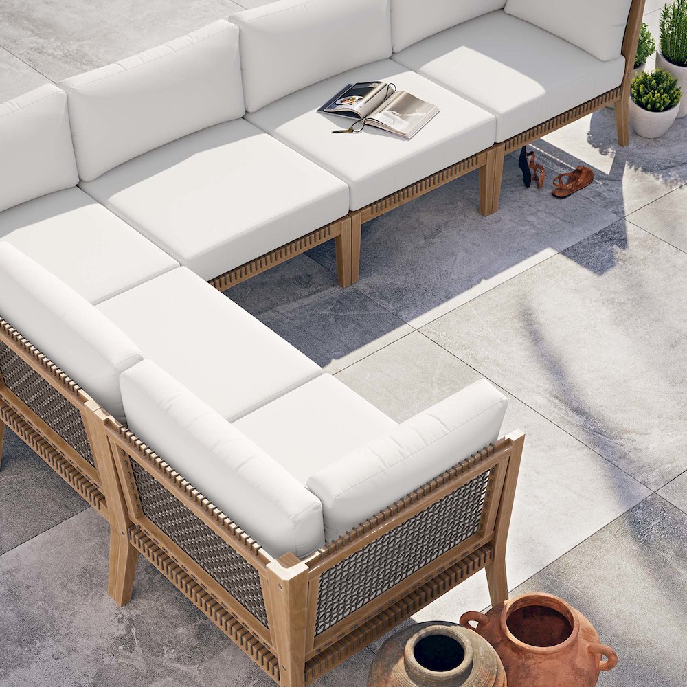 Clearwater 6-Piece Outdoor Patio Teak Wood Sectional Sofa