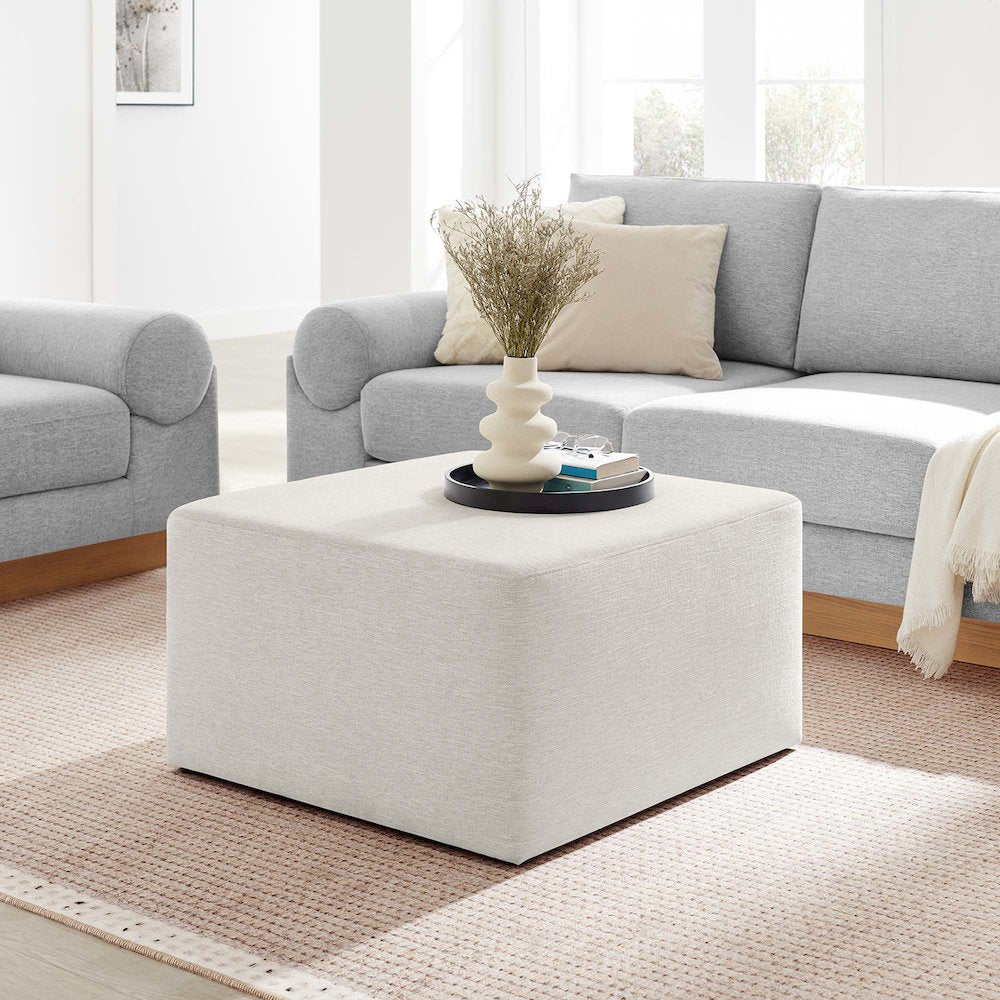 Callum Large 28" Square Woven Heathered Fabric Upholstered Ottoman
