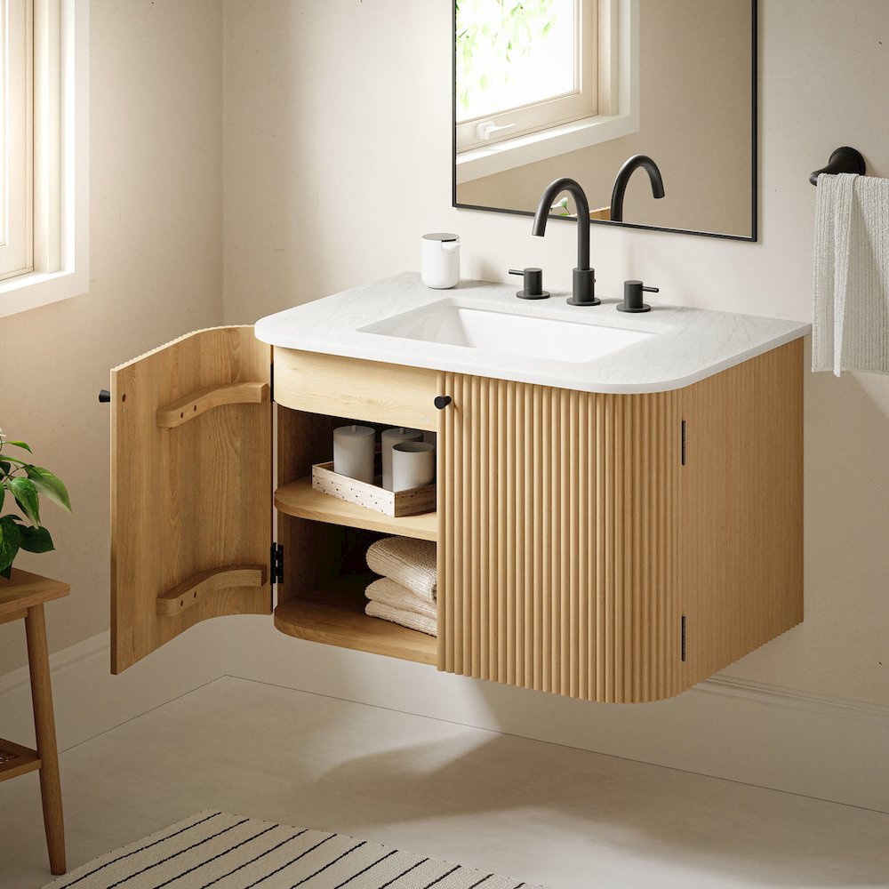 Zia 30" Wall-Mount Bathroom Vanity with Marble Sink