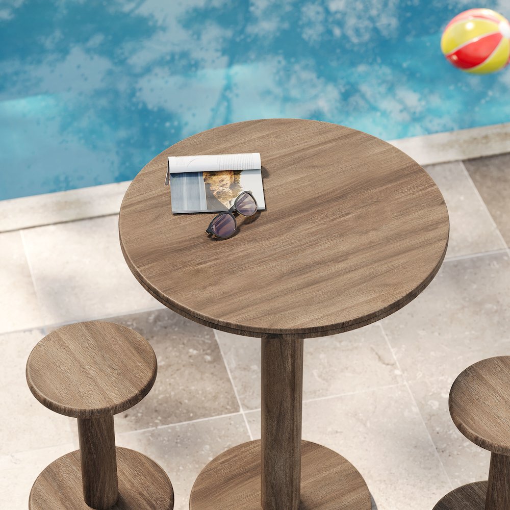 Neo 3-Piece Round Indoor - Outdoor Patio Patio Wood Bar Table And Stool Set