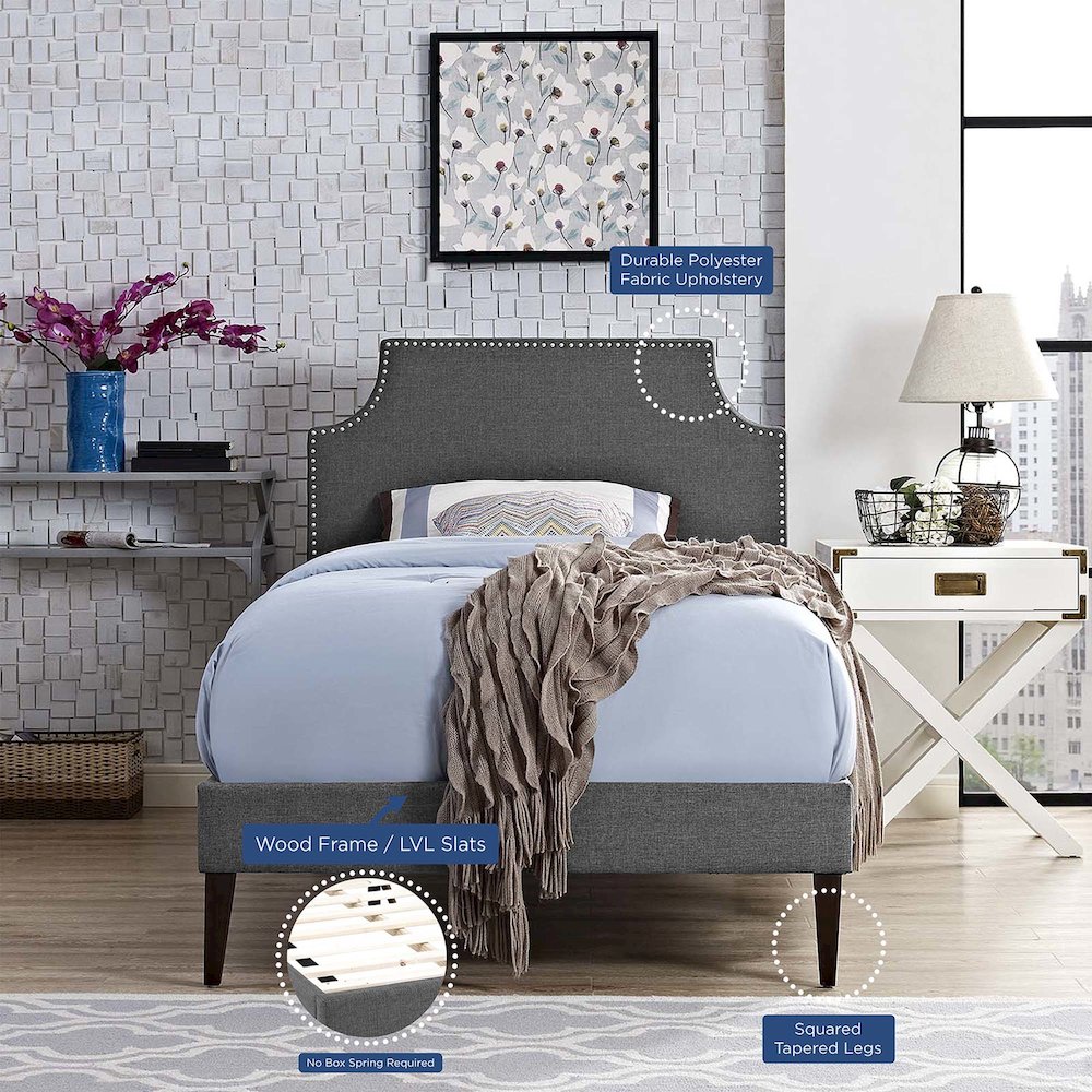 Corene Fabric Twin Platform Bed with Squared Tapered Legs