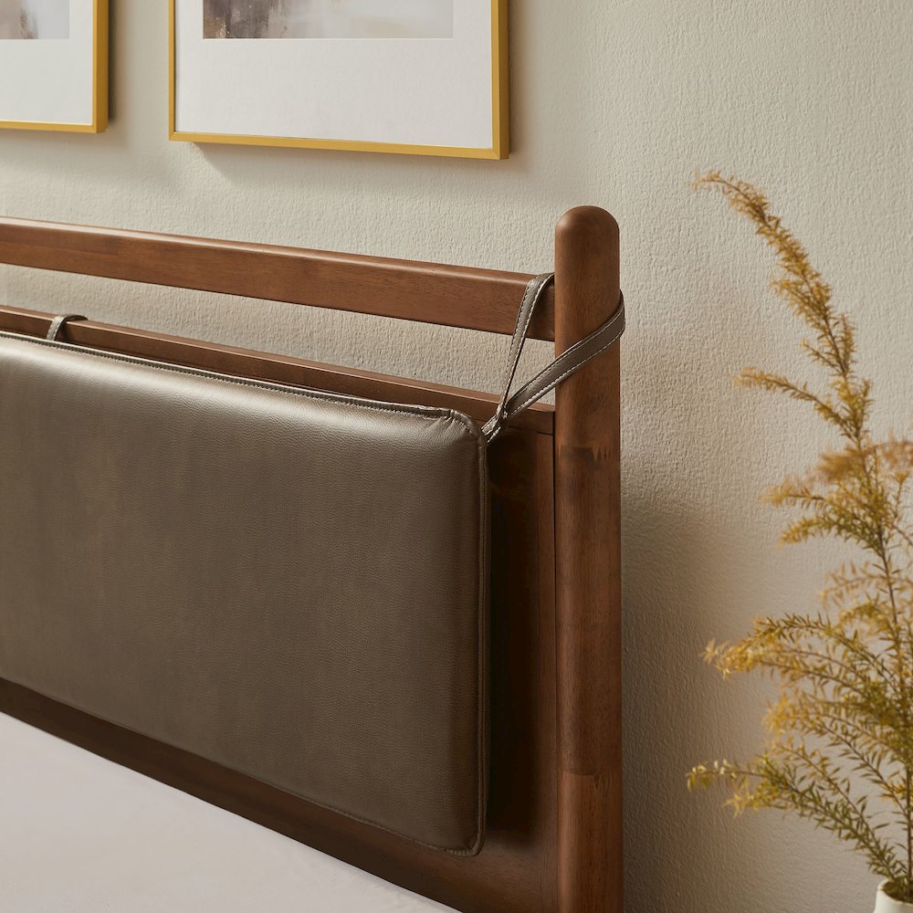 Leni King Size Vegan Leather and Wood Platform Bed Frame