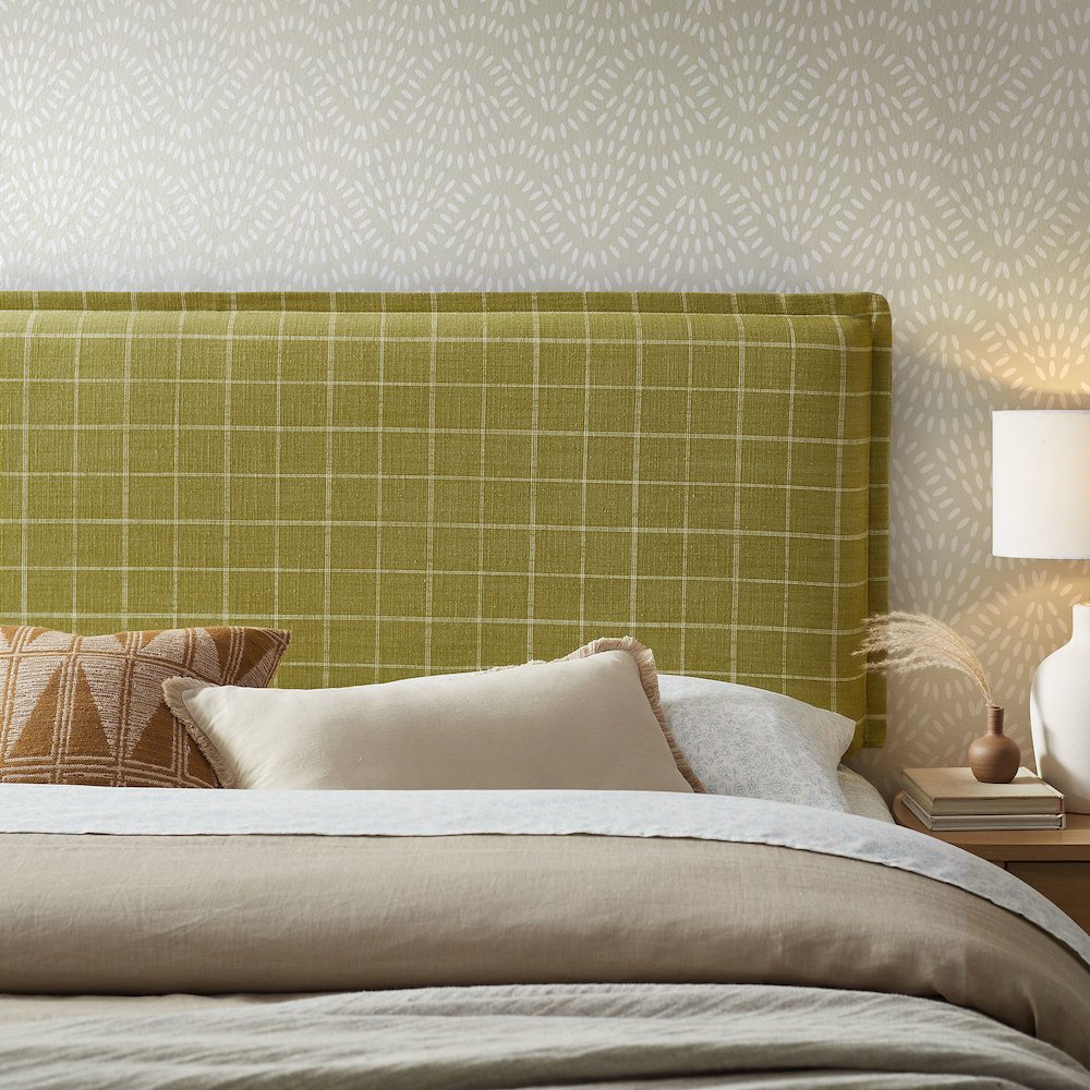 Camille Checkered Linen Blend King Size Headboard