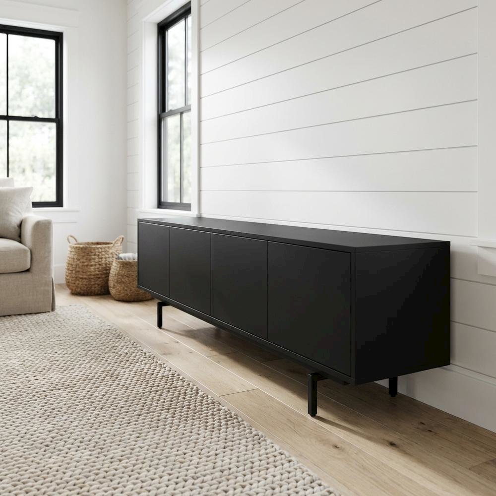 Black Laminate TV Console with 4 Doors in Modern and Industrial Style