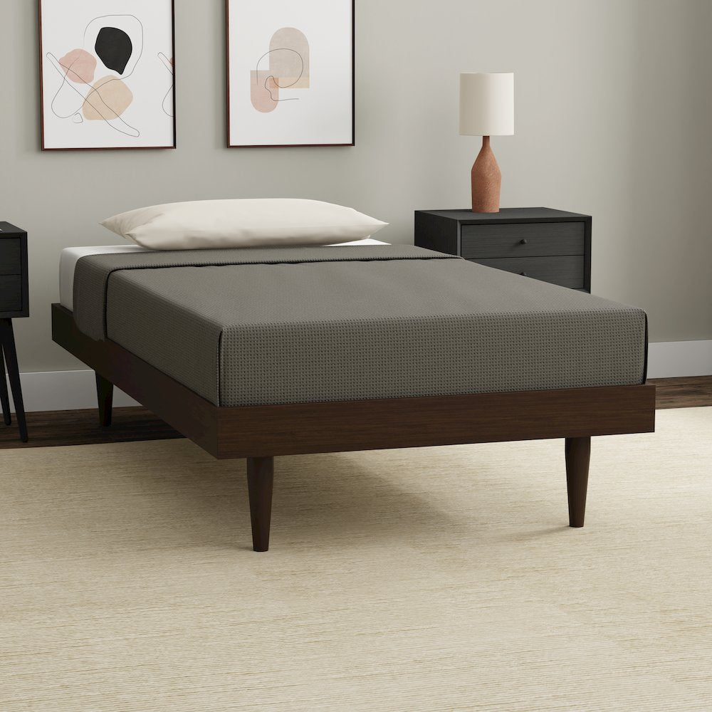 Sachse Twin Solid Wood Platform Bed Frame Walnut
