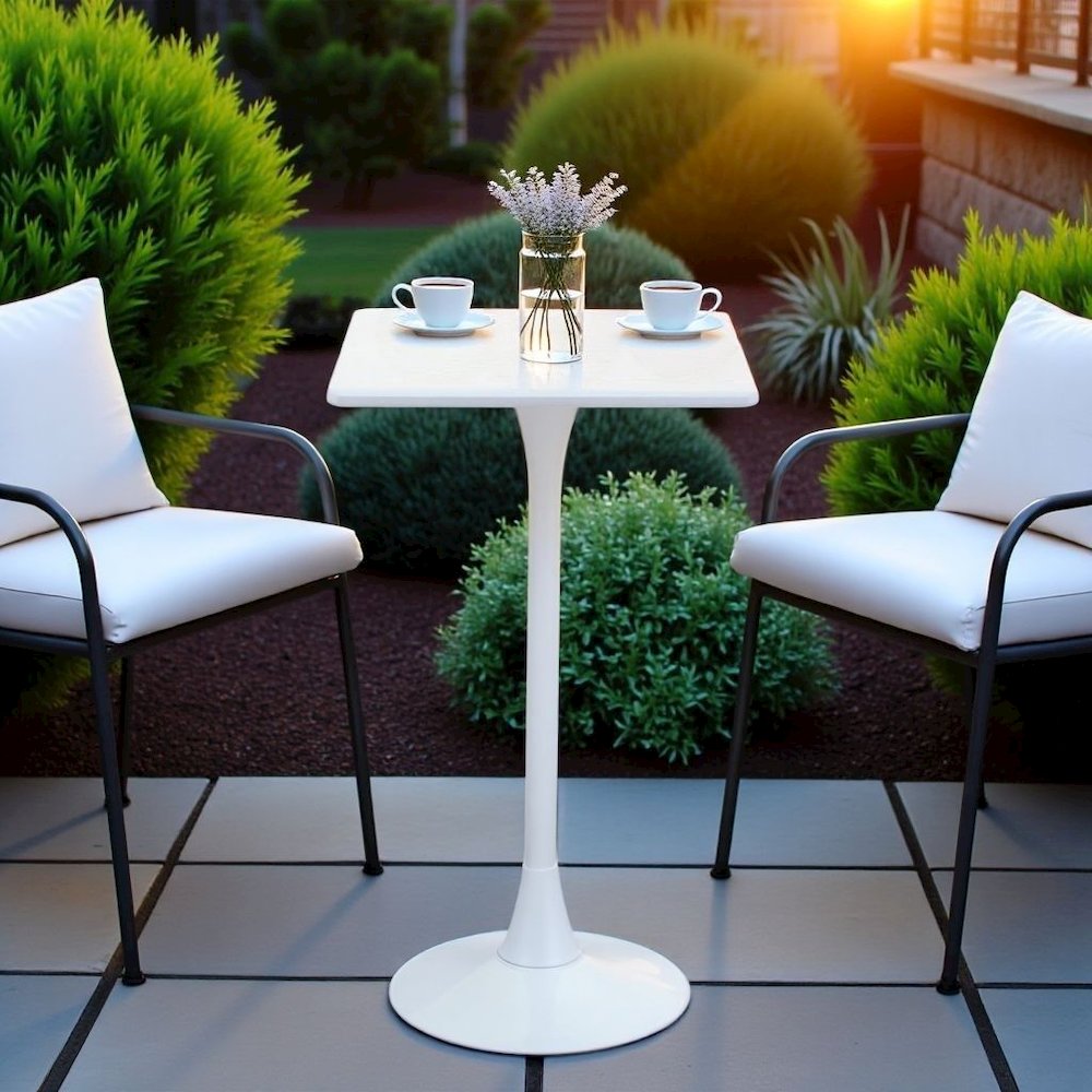 White Outdoor Bar Table, Tall Cocktail Table for Patio or Terrace Use