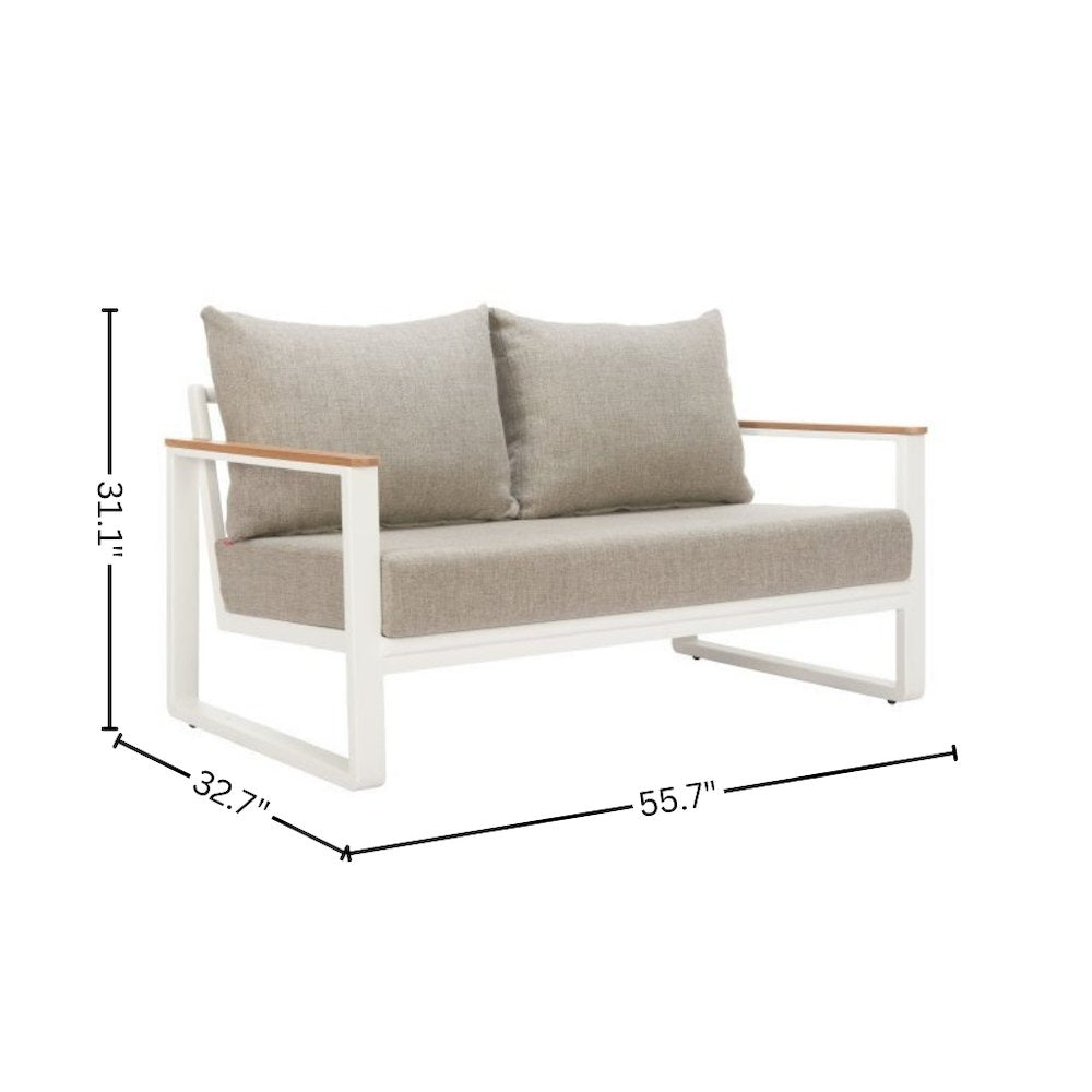 Brown Outdoor Loveseat, Small Patio Sofa With Aluminum Frame Design