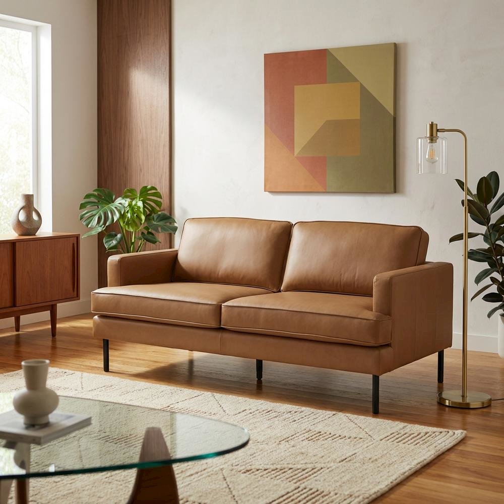 Brown Modern Sofa with Polyester Upholstery and Sturdy Plywood Frame