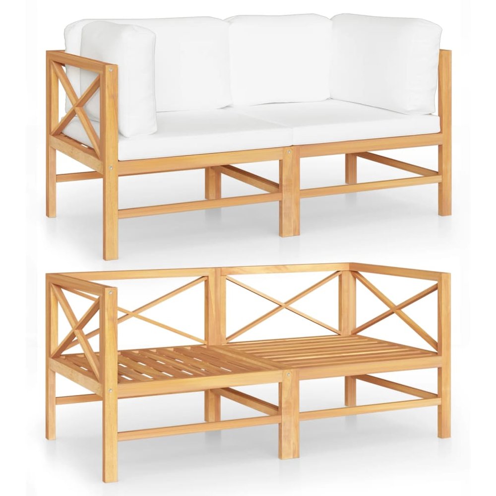 2-seater Garden Sofa Cream Teak wood, Polyester fabric Medium