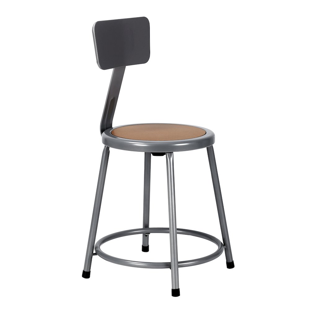 18" Heavy Duty Steel Stool With Backrest, Grey