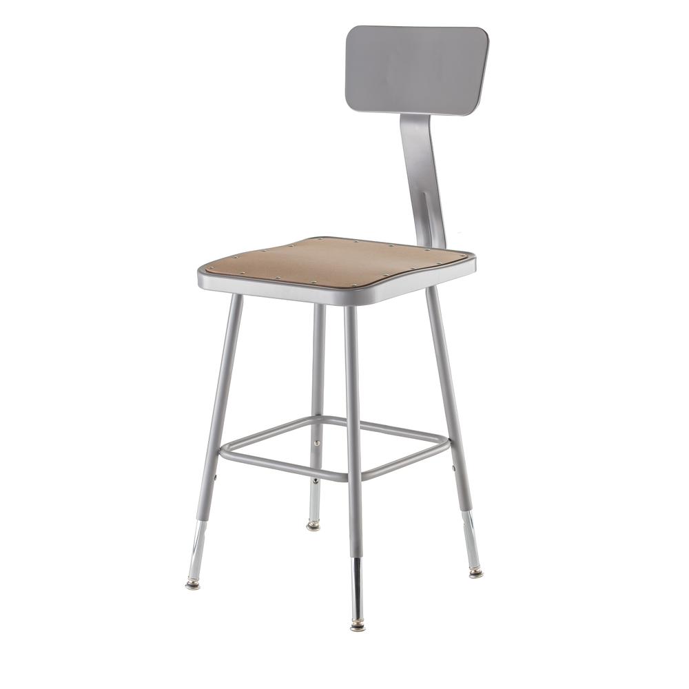 (2 Pack) NPS® 19"-27" Height Adjustable Heavy Duty Square Seat Steel Stool With Backrest, Grey