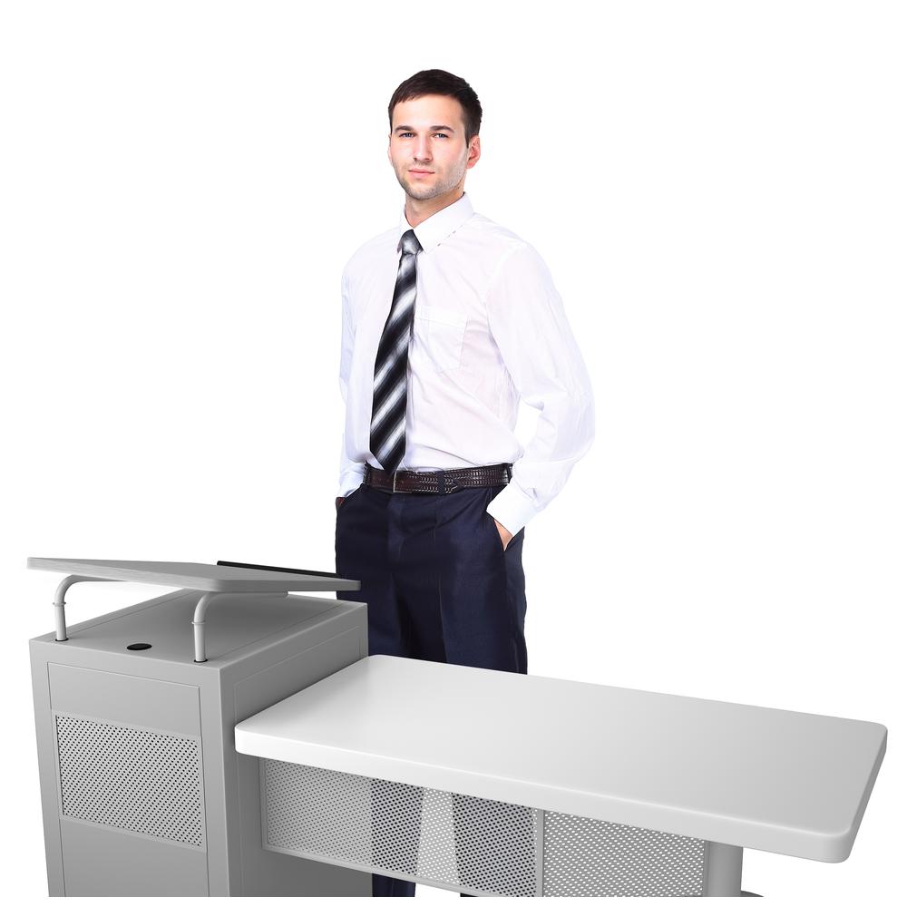 Oklahoma Sound® Edupod Teacher's Desk & Lectern Combo, Grey Hammer Tone