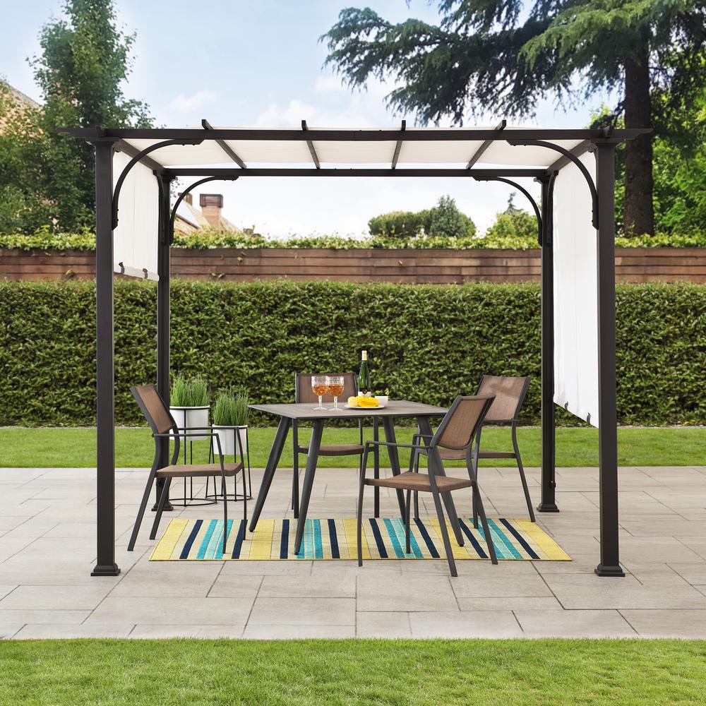 Brown Metal Classic Pergola with Adjustable White Garden Shade