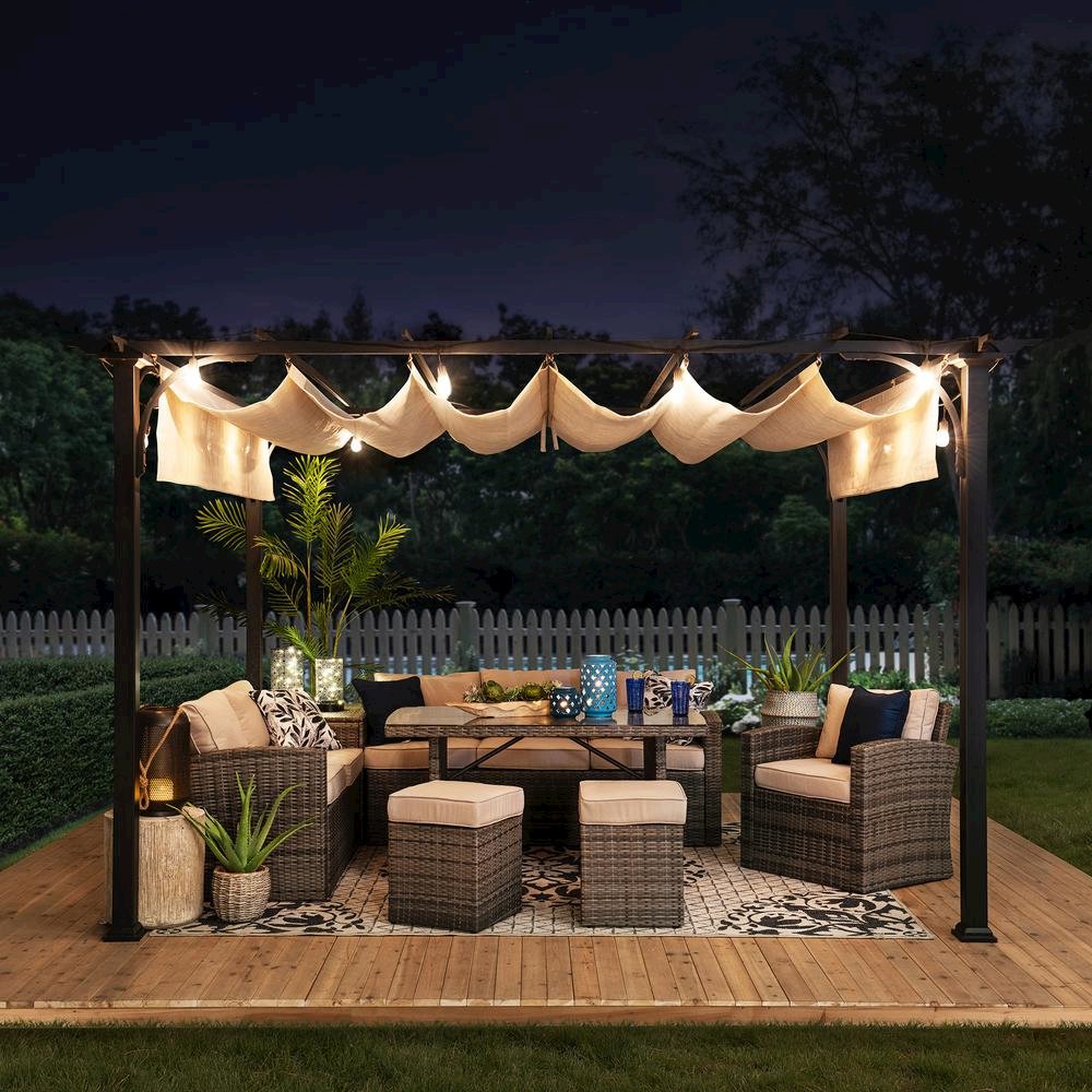 Sunjoy Jalen 12 x 9ft Patio Steel Frame Pergola with Retractable Canopy Shade