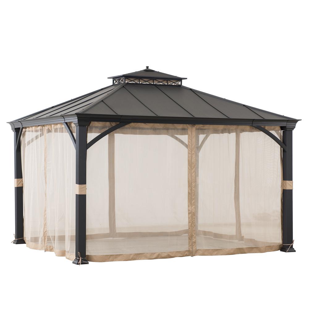Sunjoy Outdoor Patio 11x13 Black 2-Tier Aluminum Backyard Hardtop Gazebo