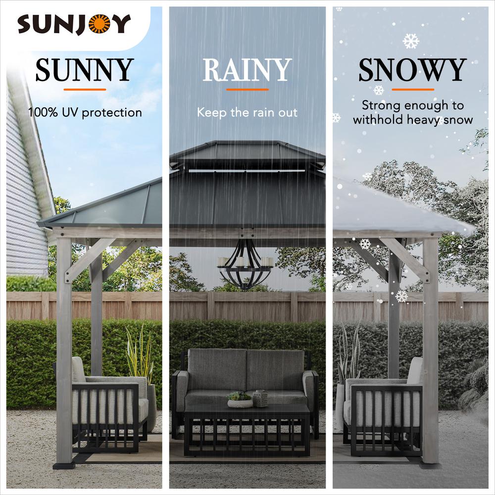 Wood Gazebo, Outdoor Patio Steel Hardtop Gazebo, Cedar Framed Wooden Gazebo