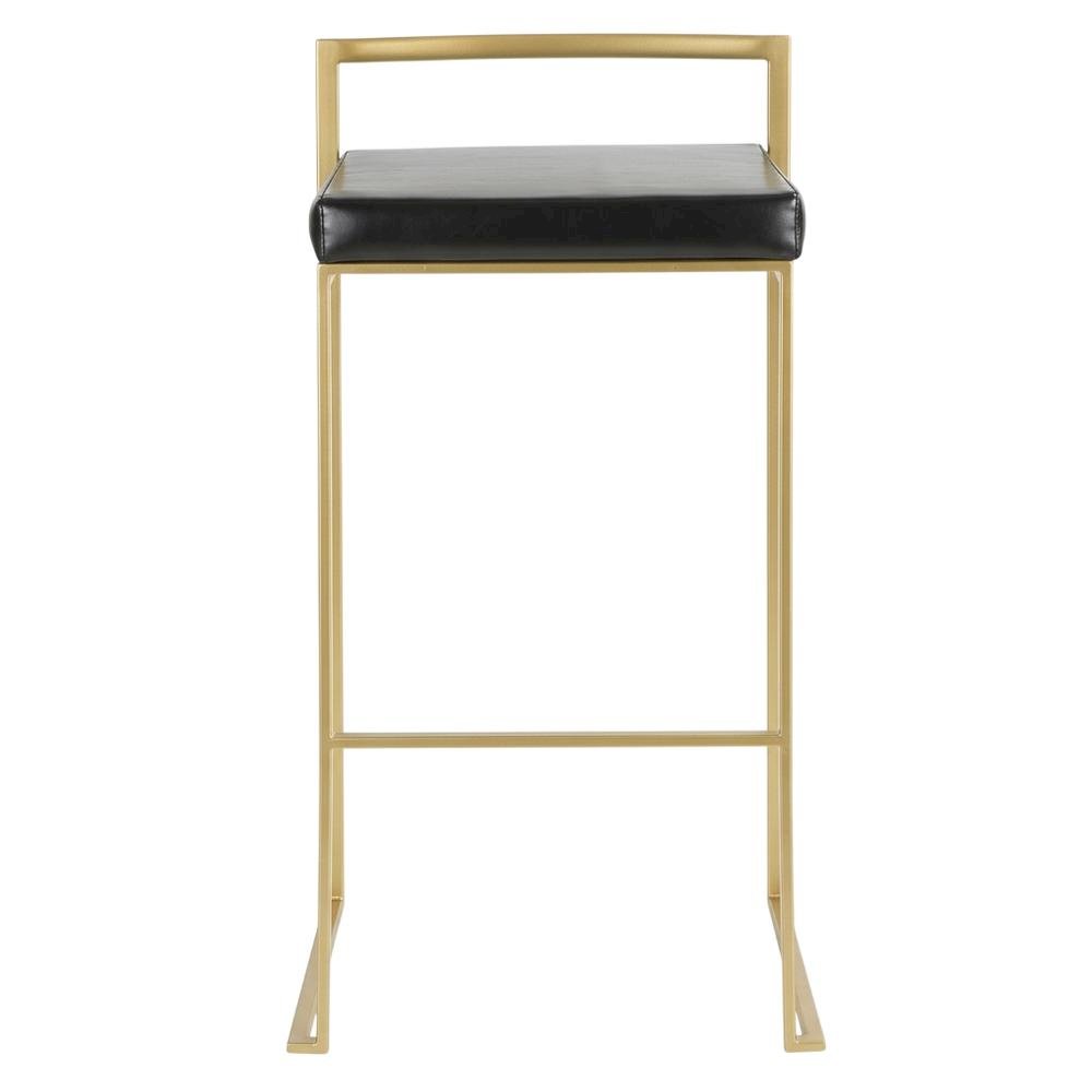 Contemporary-Glam Gold Barstools with Faux Leather Seats, Metal Frame, Set of 2
