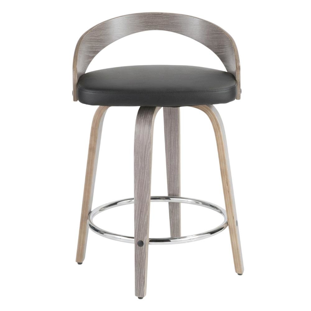 Counter Stool with Light Grey Wood and Faux Leather Upholstery, Set of 2