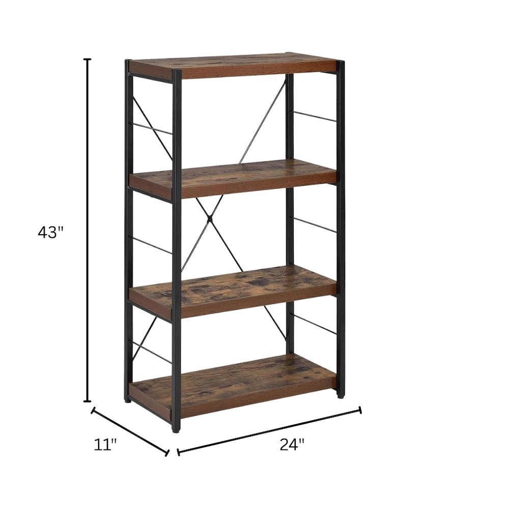 Weathered Oak and Black Bookcase with Sturdy Frame for Living Room Storage